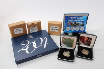 Lot 522 - G.B. - Royal Mint silver proof coinage to include £1 four coin pattern collection, £1 2003, £1 Piedfort 2003, £2 DNA 2003 £2 steam locomotive 2004 and a standard ten coin year set 2004 (N.B. All c...