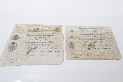 Lot 523 - G.B. - Mixed 19th century banknotes to include £5 Newcastle Upon Tyne Joint Stock Banking Co. dated 1st December 1838 (N.B. Ink cancelled), £1's Ringwood & Hampshire Bank, Stephn Tucks circa 1796-1...