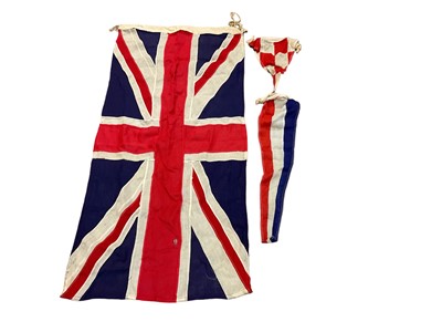 Lot 783 - Second World War period Union Jack flag 127cm x 62cm, together with two pennants (3)