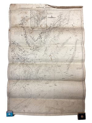 Lot 800 - Late Victorian canvas backed sea chart 'Harwich Approaches' Orford to Naze, together with various Second World War era paper maps of areas the British Isles and other maps.