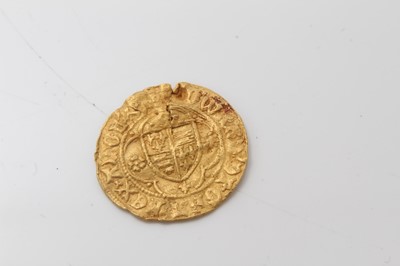 Lot 530 - G.B. - Hammered gold quarter Ryal Edward IV light coinage 1464-70 Obv: E above shield with rose to left & sun on right M/M Crown (N.B. Split to flan & minor fractures @ 12 o'clock) otherwise GF-AV...