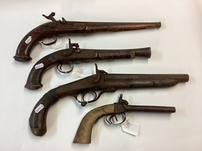 Lot 918 - Indian percussion trade gun, three percussion pistols and Pinfire pistol (5)