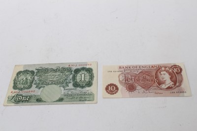 Lot 548 - G.B. - Mixed banknotes to include P.S. Beale red-brown Ten Shilling replacement note prefix 31A March 1950