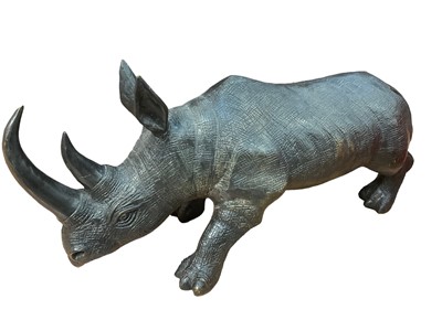 Lot 9 - Large modern bronze model of a black rhino, 48cm long