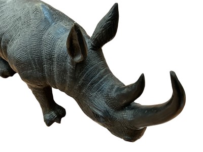 Lot 9 - Large modern bronze model of a black rhino, 48cm long