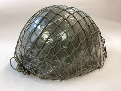 Lot 866 - Rare M75 Austrian Cold War era Paratrooper's helmet complete with leather cradle, webbing chinstrap and padded leather neck pieces, with original net