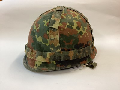 Lot 868 - Danish-made M56 US M1-clone Cold War Era West German steel helmet with rare glossy blue parade liner ('Helm Reprasentation') used by troops of the Guard Battalion of the Ministry of Defence.  Liner...