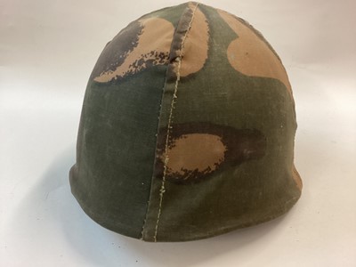 Lot 869 - M50 Hungarian steel helmet of Soviet style, later Cold War era complete with leather cradle, chinstrap and original camouflage cover