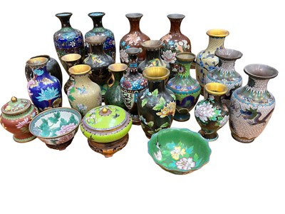 Lot 2556 - Large collection of Chinese and Japanese cloisonne vases and pots