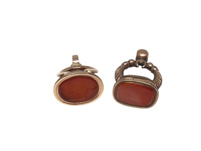 Lot 179 - Two 19th century yellow metal and carnelian seals