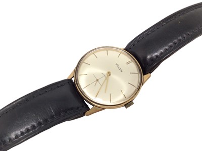 Lot 234 - Valex 9ct gold cased wristwatch on black leather strap