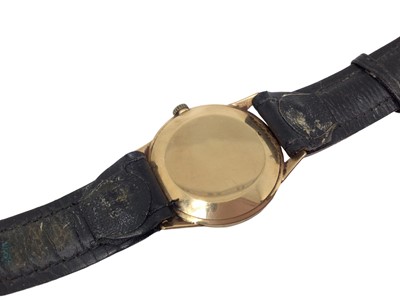 Lot 234 - Valex 9ct gold cased wristwatch on black leather strap