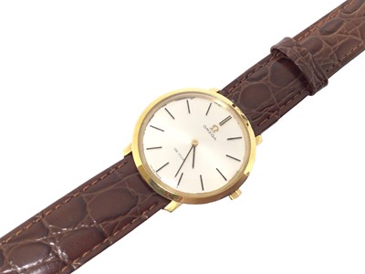 Lot 183 - Omega De Ville gold plated wristwatch on brown leather strap