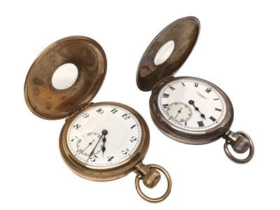 Lot 184 - Silver half hunter pocket watch by J. W. Benson, London and a similar gold plated (2)