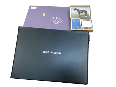 Lot 2606 - Asprey Wild Salmon album in original box, and a boxed set of De La Rue William Hill playing cards