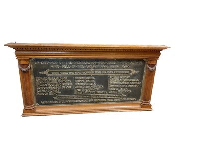 Lot 875 - Substantial First World War oak memorial for members of a church and school who fell in the Great War 1918 - 1918, believed to have originally come from Yorkshire, this fine memorial is well carved...