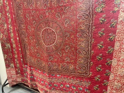 Lot 2151 - Late 19th century French quilt floral cotton on Turkey Red ground,handstitched in parallel lines. 190 x 190 cms approximately.