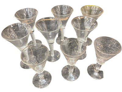 Lot 2613 - Set of six modern airtwist glasses and three similar