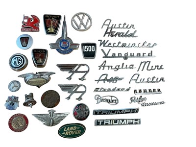 Lot 960 - Good collection of various classic car badges to include Vauxhall, Wolseley, Lea - Francis and others (1 box)