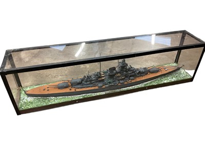 Lot 2618 - Kit built model of WWII German battleship 'Tirpitz', in glazed case, 76cm long