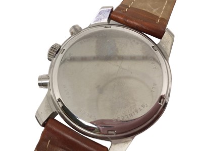 Lot 188 - Reproduction Beobachtungsuhr German military wristwatch on brown leather strap, reproduction Military European Company pocket watch and Orvis military style wristwatch (3)