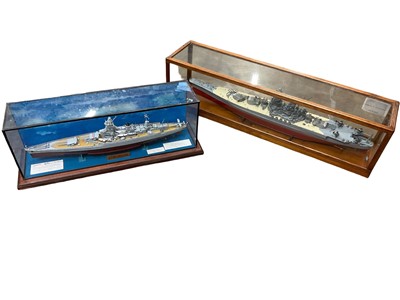 Lot 2620 - Two ships models - The Strasbourg and Yamato, each in glazed cases, 60cm and 82cm respectively