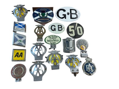 Lot 949 - Collection of vintage AA and RAC badges, together with others including St Christopher and a St Ives badge (14 badges total) and four other plaques (1 box).