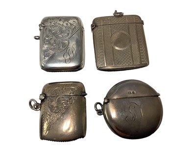 Lot 64 - Edwardian silver vesta case with engine turned decoration (Chester 1903) together with 3 other silver cases (various dates and makers)