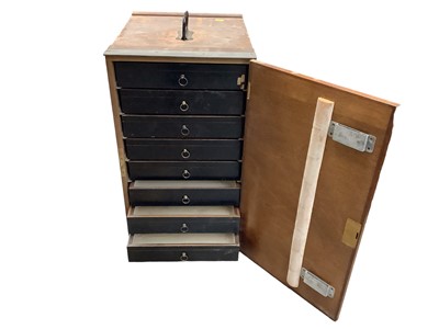 Lot 2634 - Set of four 20th century collector's cabinets / filing chests with drawers, carrying handles to top, 32cm wide x 42cm deep x 55.5cm high