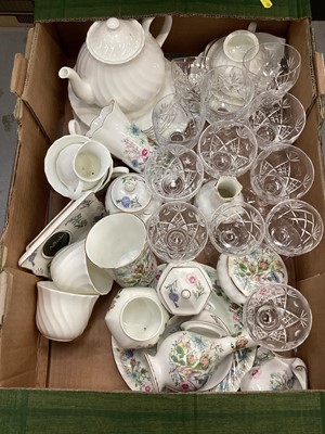 Lot 1298 - Box of collectible china including Aynsley Wild Tudor vases, Wedgwood part teaset etc