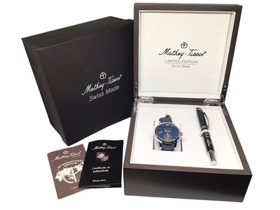 Lot 238 - Mathey-Tissot limited edition blue wristwatch and pen boxed set, as new