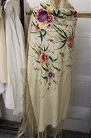 Lot 3075 - 20th century Chinese cream silk piano shawl,...