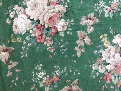 Lot 2163 - 19th century and later cotton and linen single curtains printed florals including green interlined floral with pelmet.