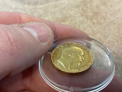 Lot 550 - Canada - Ottawa Mint Specimen Gold Sovereign Edward VII 1908c (N.B. Of the highest rarity - rating 6), this example, originally with satin finish, shows signs of wear, with light cleaning marks and...