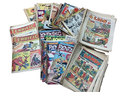 Lot 1657 - Box of comics to include Beano, The Naval Cataways Lion, Fantastic, Terrific and others