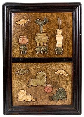 Lot 865 - Chinese hardstone inlaid plaque