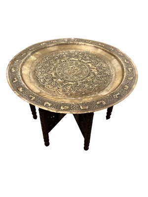 Lot 1403 - Antique Indian brass dish topped folding table