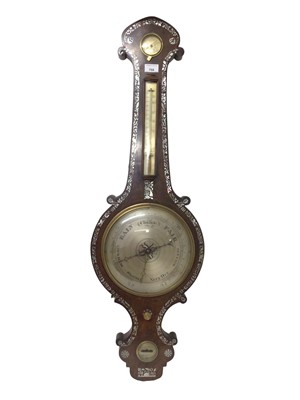 Lot 759 - Good quality Victorian rosewood and mother of pearl inlaid banjo barometer