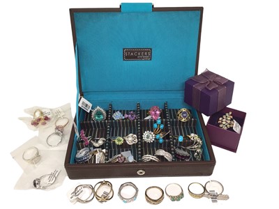 Lot 302 - Collection of 34 silver and gem-set dress rings to include gold and platinum overlaid silver gem-set rings (34)