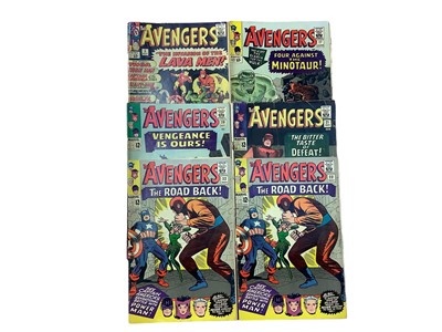 Lot 1663 - Small quantity of Marvel 1960's The Avengers to include #5 first team appearance of the Lava men, #17, #20 Swordsman joins The Avengers, #21 first appearance of Power Man, #22 (x2)