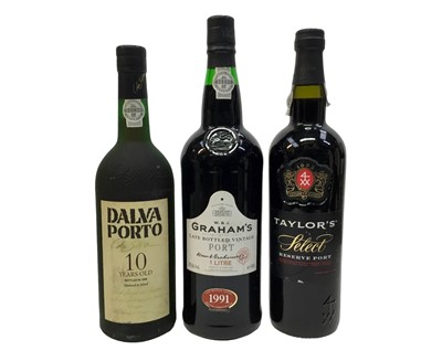 Lot 282 - Three bottles, Graham's LBV 1991 port, 1 litre, Taylor's Reserve and Dalva Porto 10 years old, bottled 1998