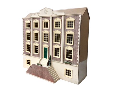 Lot 1762 - Large contemporary Georgian style dolls house with a quantity of furniture in 4 large boxes