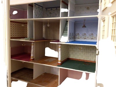 Lot 1762 - Large contemporary Georgian style dolls house with a quantity of furniture in 4 large boxes