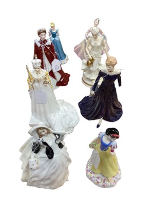 Lot 1303 - Group of eight Royal Doulton and Royal Worcester figures, including Snow White, some boxed