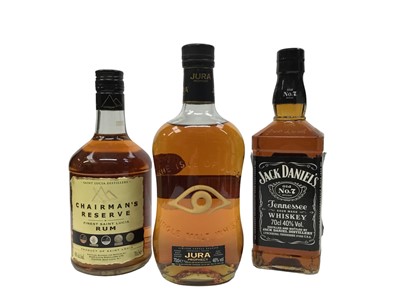 Lot 287 - Three bottles, Jura Prophesy, 46% vol., 70cl, Chairman's Reserve Rum and Jack Daniel's