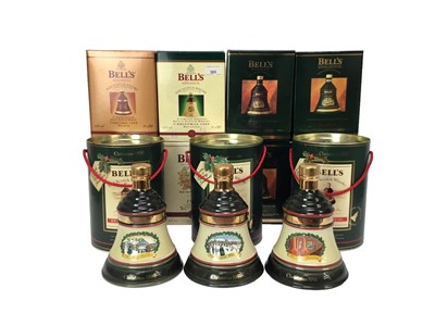 Lot 385 - Eleven bottles, Bell's Extra Special Old Scotch Whisky Christmas Decanters, 1989-1991 and 1994-1999, in original boxes