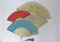 Lot 3085 - 19th century fan with bone sticks and silk...