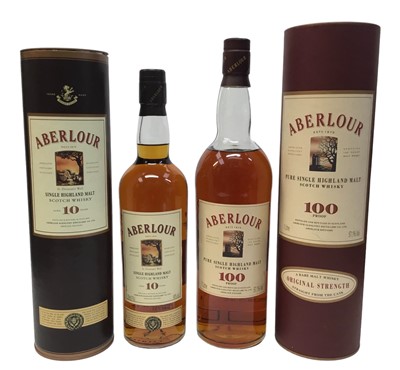 Lot 270 - Two bottles, Aberlour 100 Malt Whisky, 57.1%, 1 litre and Aberlour 10 year old Malt Whisky, 40%, 70cl, both in original card tubes