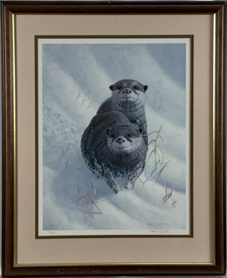 Lot 171 - Mark Chester (b.1960) limited edition signed print- Otters, numbered 172 of 850, in glazed frame