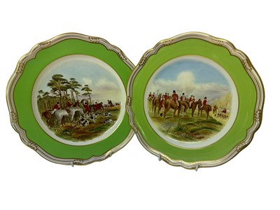 Lot 56 - Pair of Spode Hunting Scenes plates from the original design of c.1850, after J. F. Herring, "The Meet" and "The Death", 28cm diameter